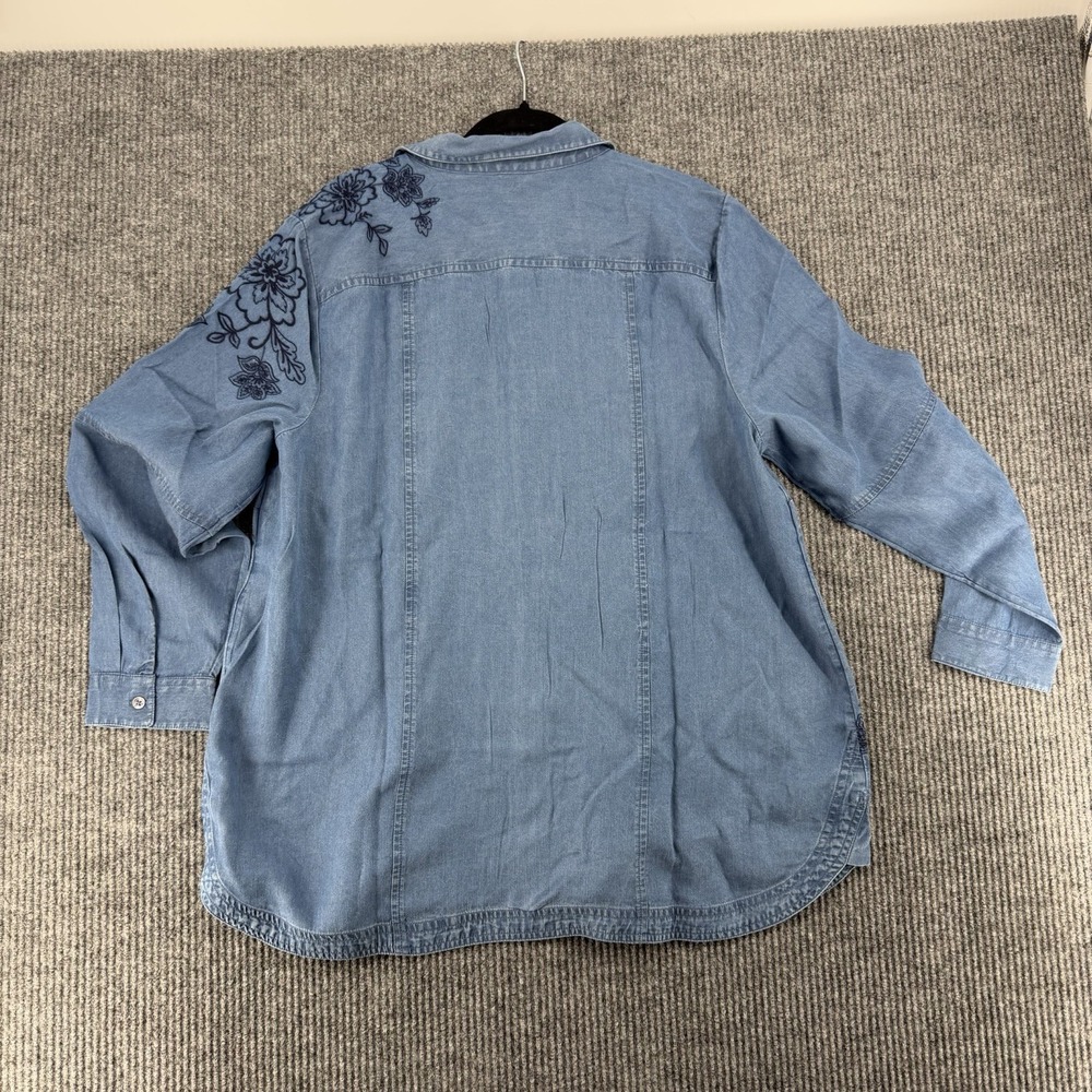 Tencel Chambray Floral Denim Shirt XL Oversized Boho Cottagecore Button Up NWT - Picture 5 of 9